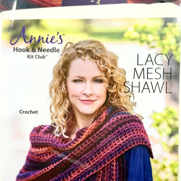 Annies Hook & Needle Kit Club Lacy Mesh Shawl Crochet Kit With Yarn - Picture 3 of 5